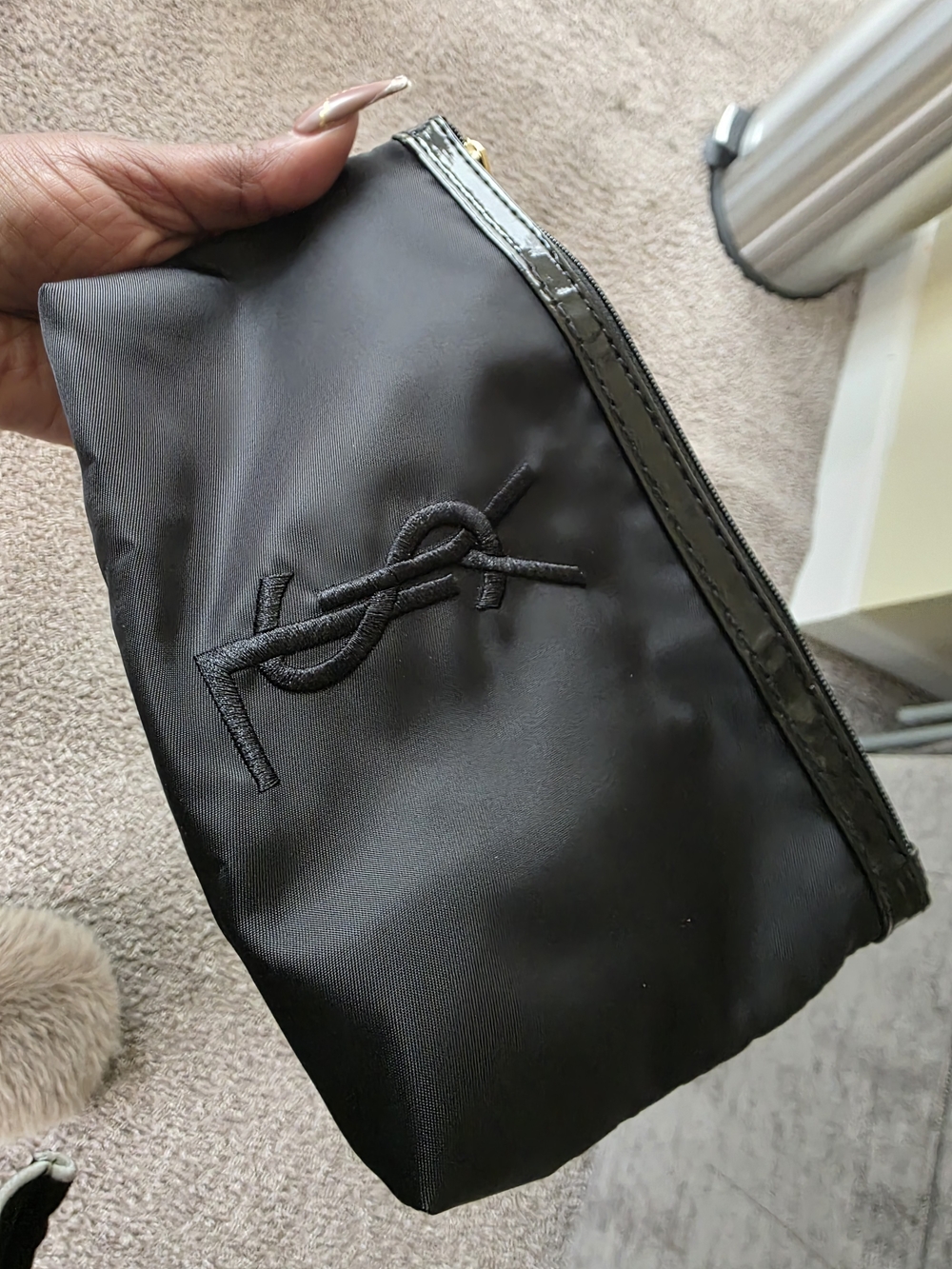 YSL Black Embroidered Logo Travel Pouch